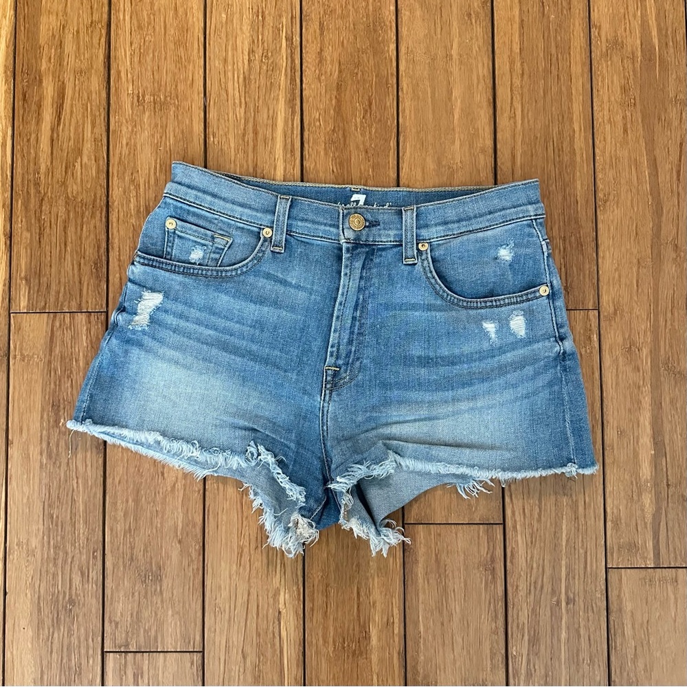 7 For All Mankind – Frayed Hem High Waist Shorts